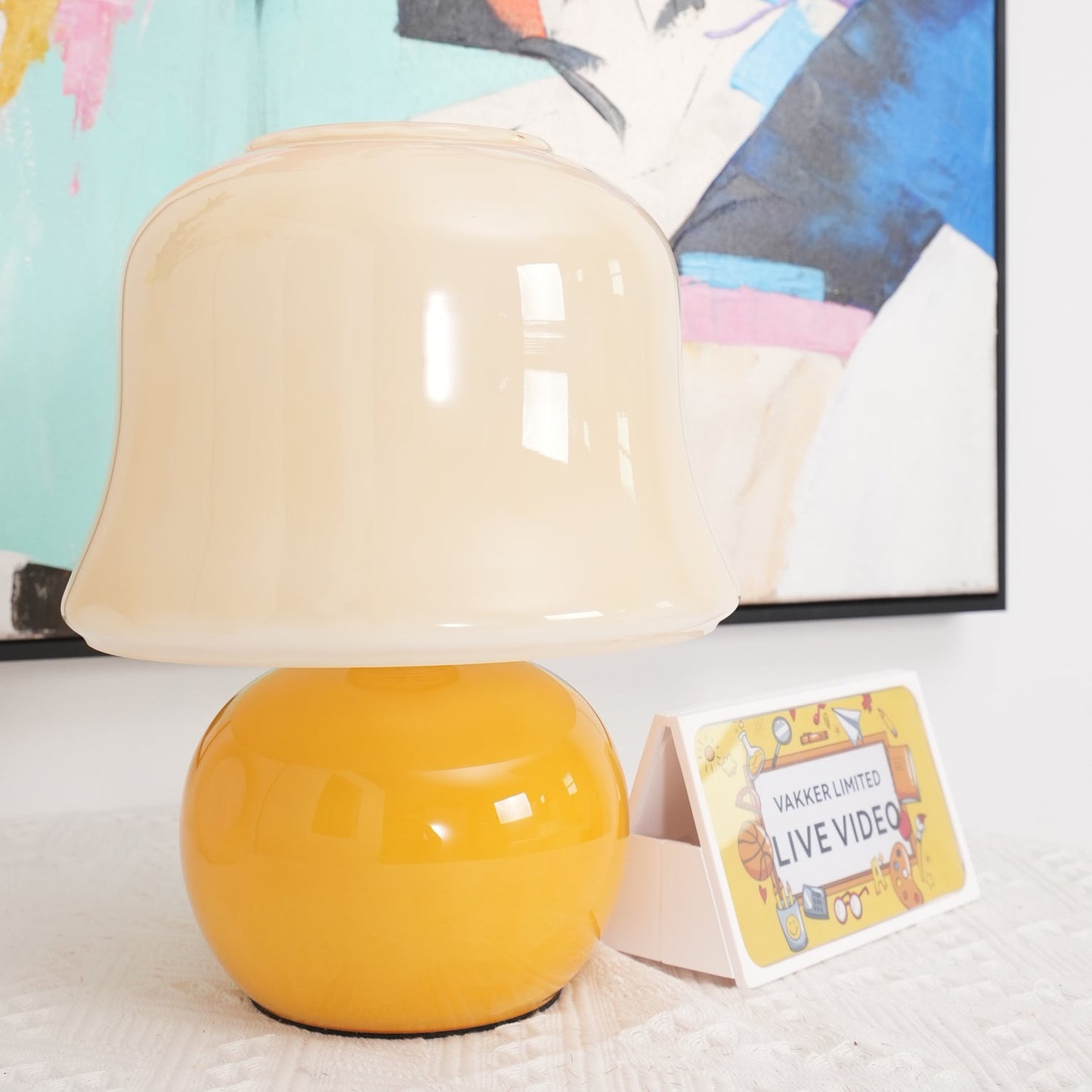 Giulia Cream Mushroom Table Lamp with Enamel Glass Shade