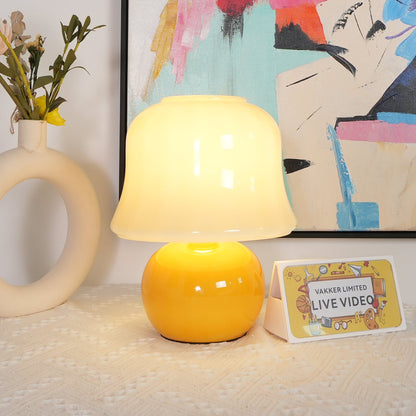 Giulia Cream Mushroom Table Lamp with Enamel Glass Shade