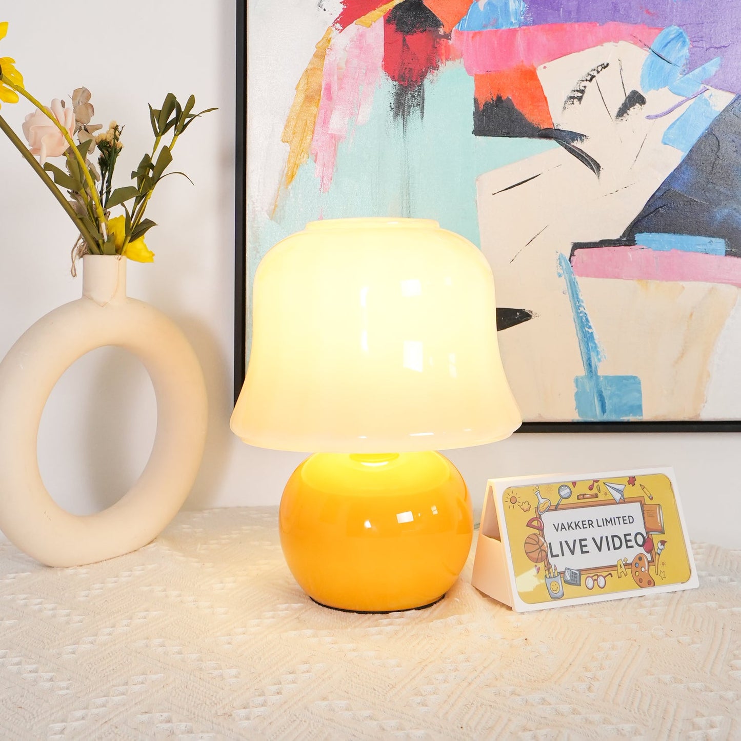 Giulia Cream Mushroom Table Lamp with Enamel Glass Shade