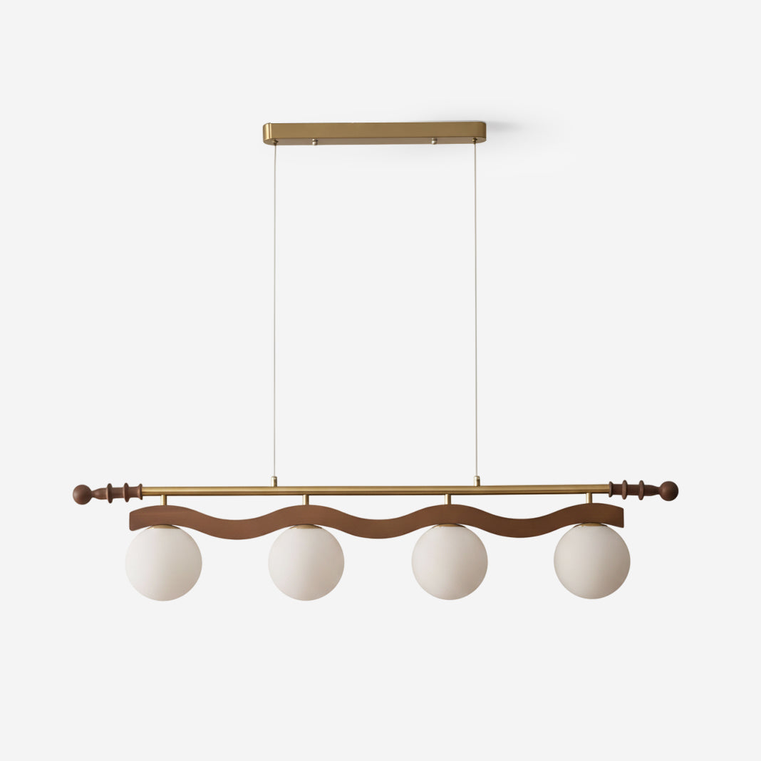 Adrienne Linear Chandelier, Opal Glass Globes with Wood Beam