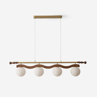 Adrienne Linear Chandelier, Opal Glass Globes with Wood Beam