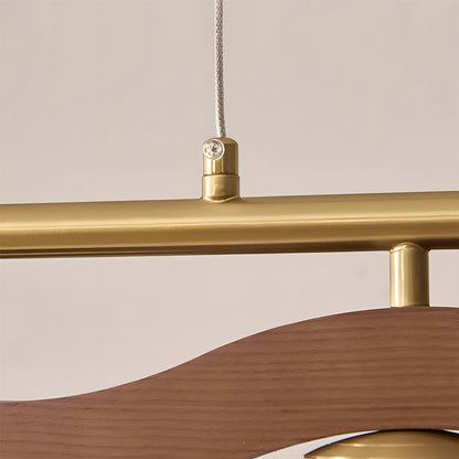 Adrienne Linear Chandelier, Opal Glass Globes with Wood Beam