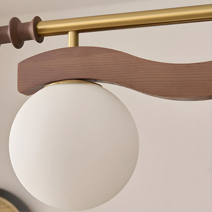 Adrienne Linear Chandelier, Opal Glass Globes with Wood Beam