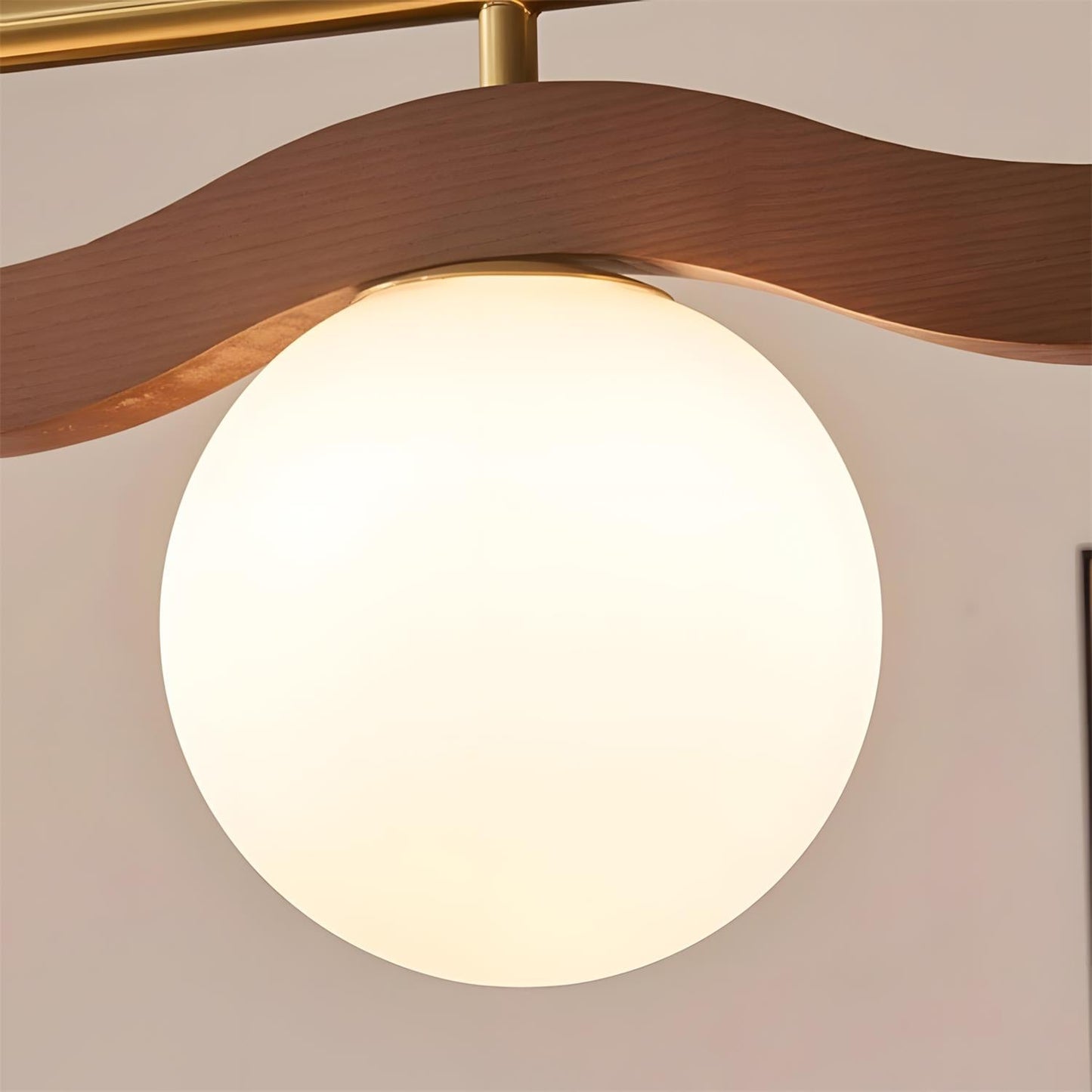 Adrienne Linear Chandelier, Opal Glass Globes with Wood Beam
