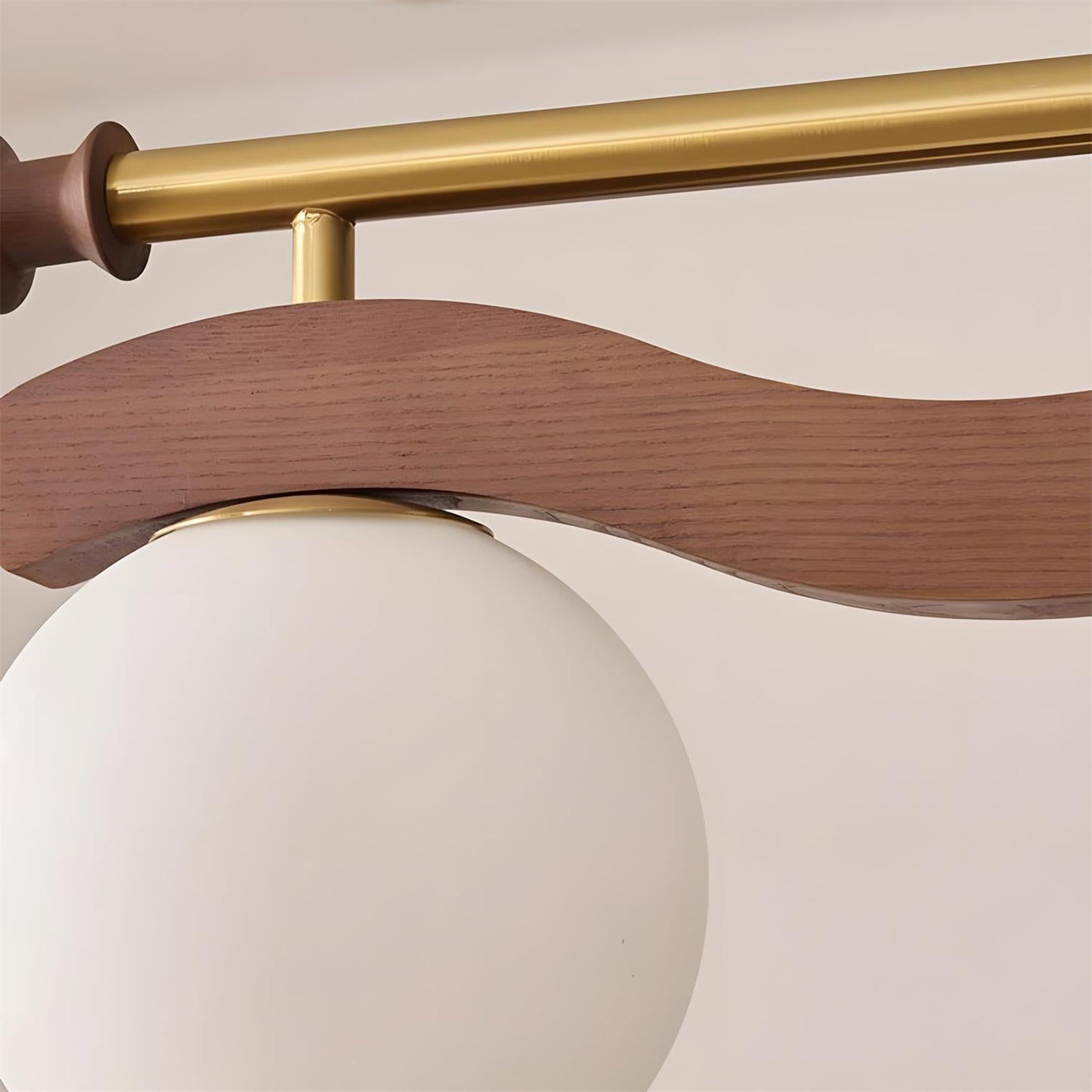 Adrienne Linear Chandelier, Opal Glass Globes with Wood Beam