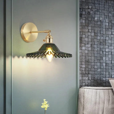 Céleste Vintage Round Green Glass Wall Lamp with Knob Switch