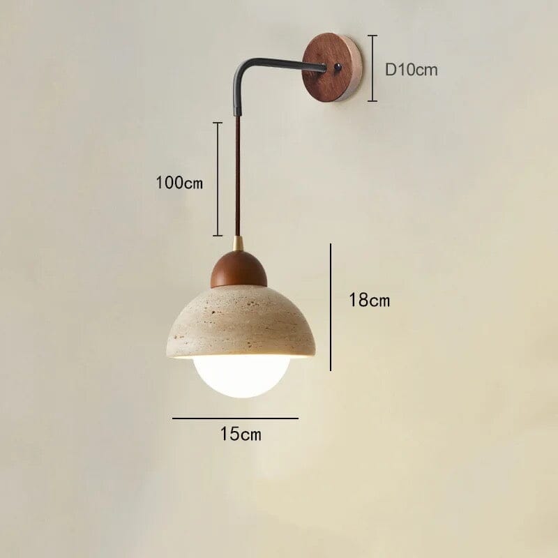 Élise Travertine Wall Lamp with Wood & Stone Finish