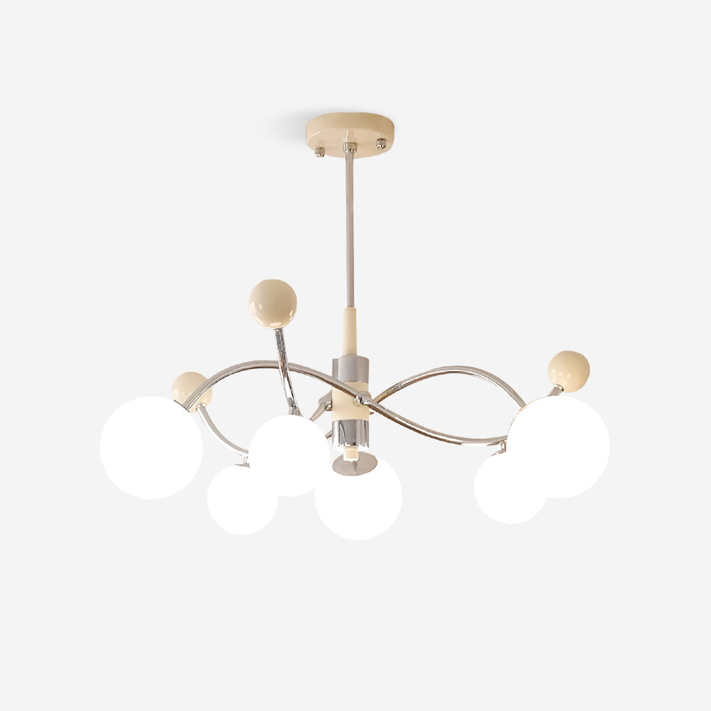 Juliette Chandelier, Modern Floating Frosted Orbs with Sleek Metallic Frame