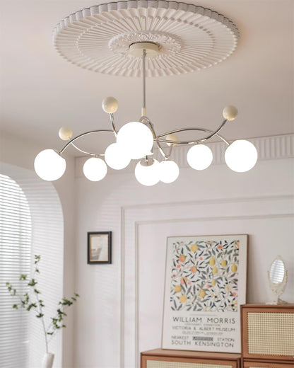 Juliette Chandelier, Modern Floating Frosted Orbs with Sleek Metallic Frame