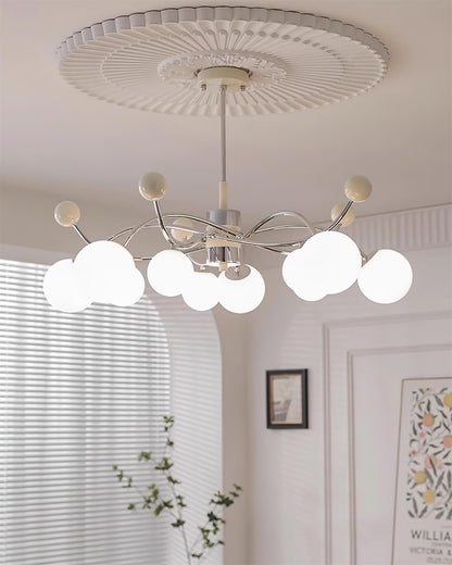 Juliette Chandelier, Modern Floating Frosted Orbs with Sleek Metallic Frame