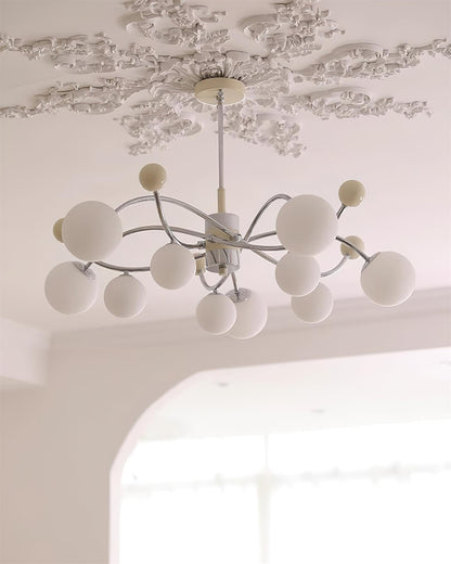 Juliette Chandelier, Modern Floating Frosted Orbs with Sleek Metallic Frame