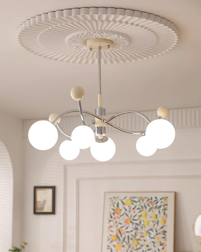 Juliette Chandelier, Modern Floating Frosted Orbs with Sleek Metallic Frame