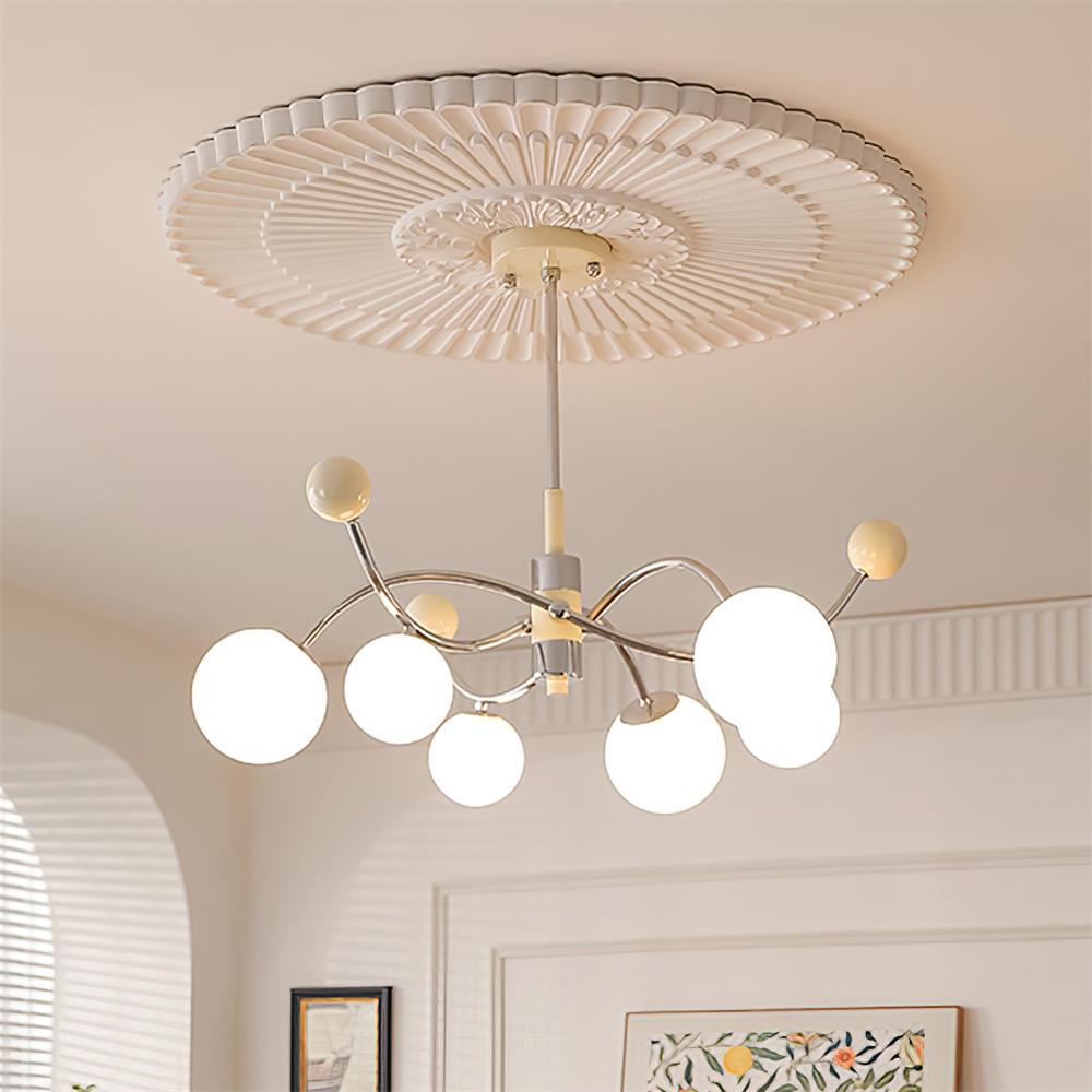 Juliette Chandelier, Modern Floating Frosted Orbs with Sleek Metallic Frame
