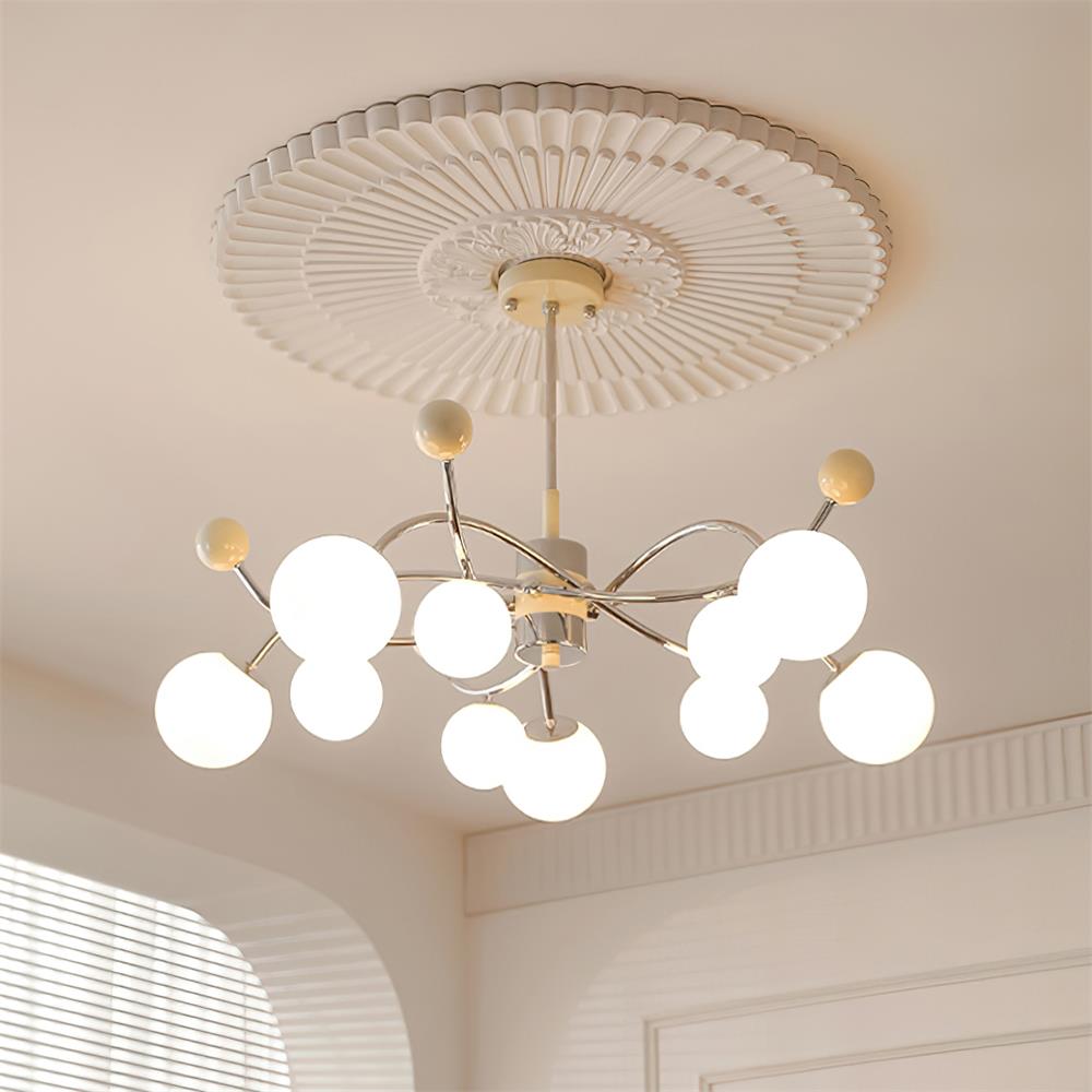 Juliette Chandelier, Modern Floating Frosted Orbs with Sleek Metallic Frame