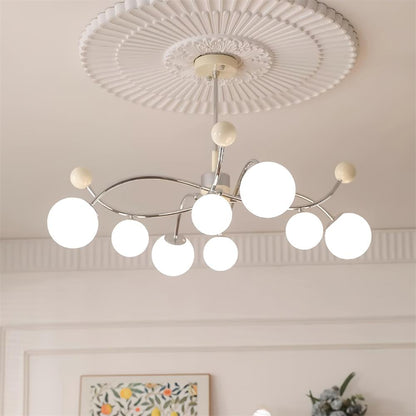 Juliette Chandelier, Modern Floating Frosted Orbs with Sleek Metallic Frame