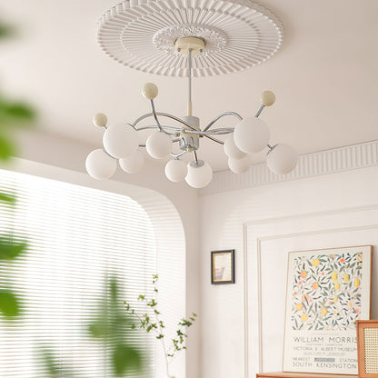 Juliette Chandelier, Modern Floating Frosted Orbs with Sleek Metallic Frame