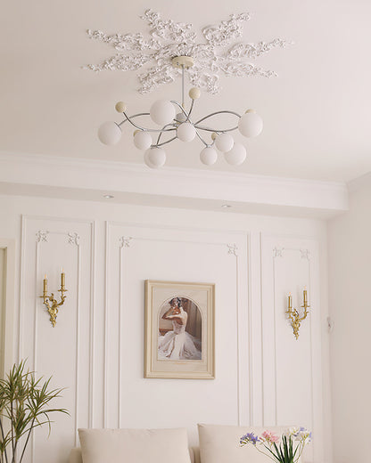 Juliette Chandelier, Modern Floating Frosted Orbs with Sleek Metallic Frame