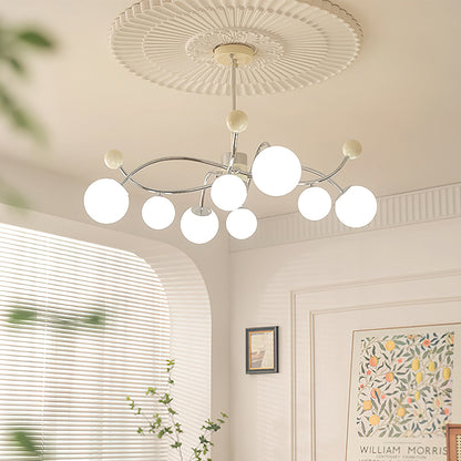 Juliette Chandelier, Modern Floating Frosted Orbs with Sleek Metallic Frame