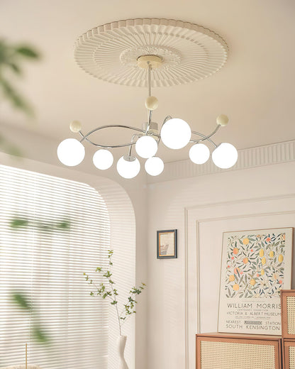 Juliette Chandelier, Modern Floating Frosted Orbs with Sleek Metallic Frame