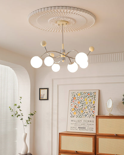 Juliette Chandelier, Modern Floating Frosted Orbs with Sleek Metallic Frame