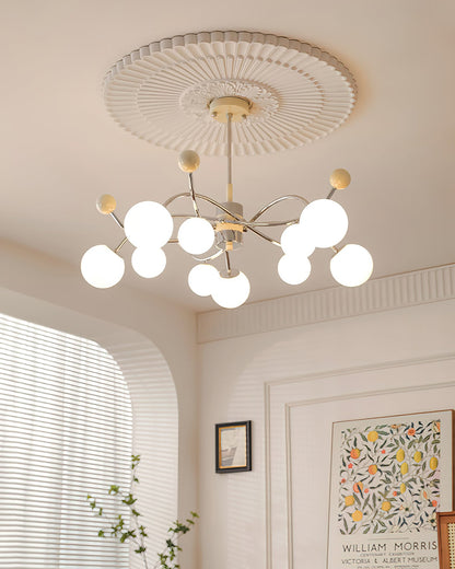 Juliette Chandelier, Modern Floating Frosted Orbs with Sleek Metallic Frame