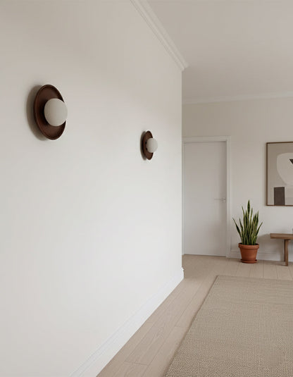 Sophie Dura Round Wall Lamp – Modern Wood & Glass Indoor Lighting