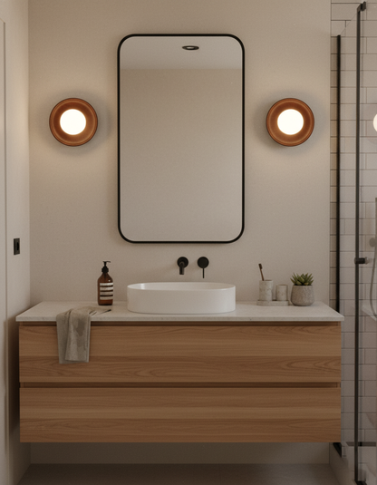 Sophie Dura Round Wall Lamp – Modern Wood & Glass Indoor Lighting