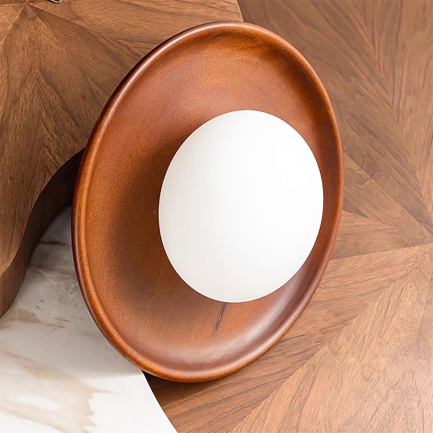 Sophie Dura Round Wall Lamp – Modern Wood & Glass Indoor Lighting