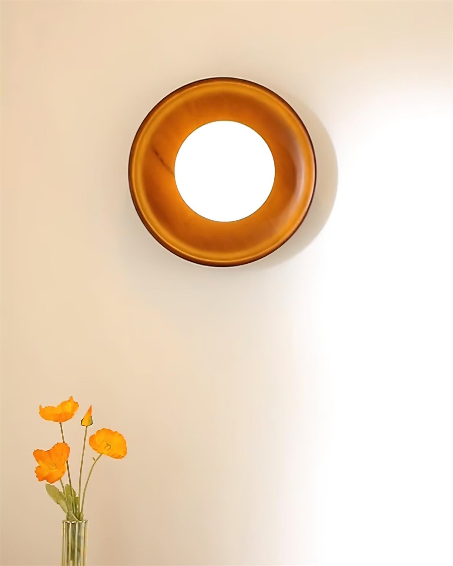 Sophie Dura Round Wall Lamp – Modern Wood & Glass Indoor Lighting