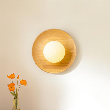 Sophie Dura Round Wall Lamp – Modern Wood & Glass Indoor Lighting