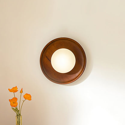 Sophie Dura Round Wall Lamp – Modern Wood & Glass Indoor Lighting