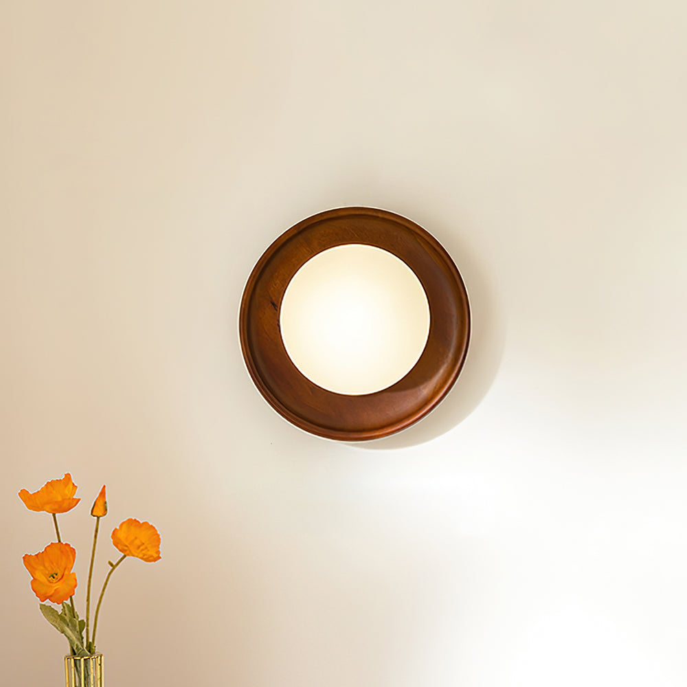 Sophie Dura Round Wall Lamp – Modern Wood & Glass Indoor Lighting