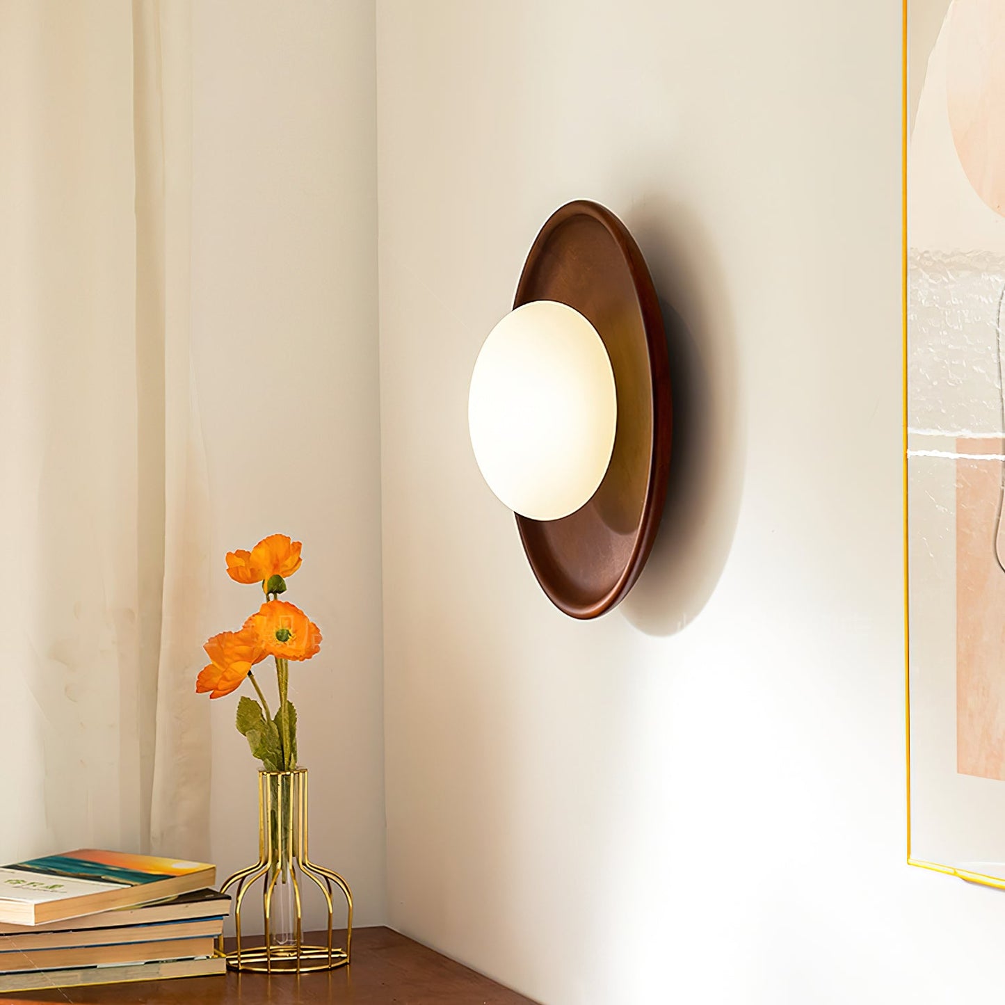 Sophie Dura Round Wall Lamp – Modern Wood & Glass Indoor Lighting