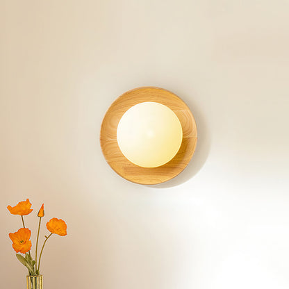 Sophie Dura Round Wall Lamp – Modern Wood & Glass Indoor Lighting