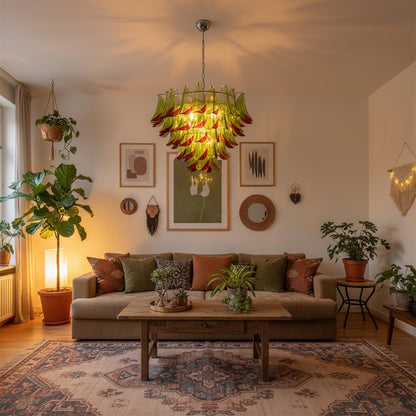Giselle Petal Chandelier, Layered Glass Bloom Design with Metal Frame