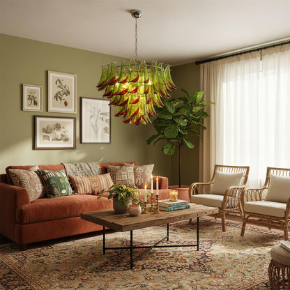 Giselle Petal Chandelier, Layered Glass Bloom Design with Metal Frame