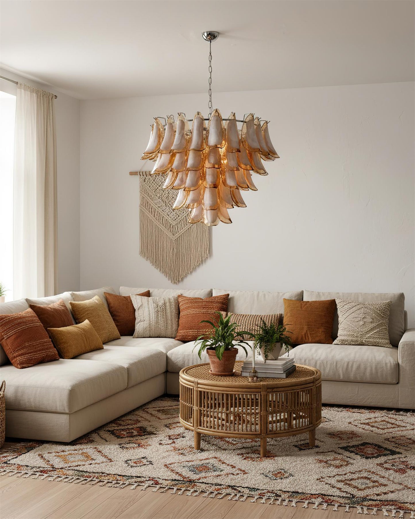 Giselle Petal Chandelier, Layered Glass Bloom Design with Metal Frame