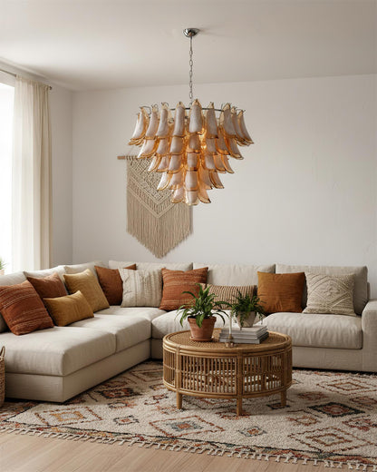 Giselle Petal Chandelier, Layered Glass Bloom Design with Metal Frame