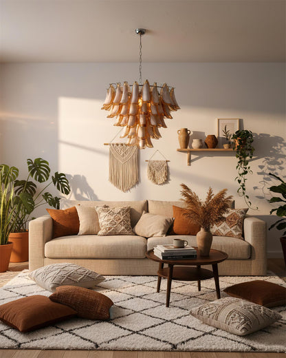 Giselle Petal Chandelier, Layered Glass Bloom Design with Metal Frame