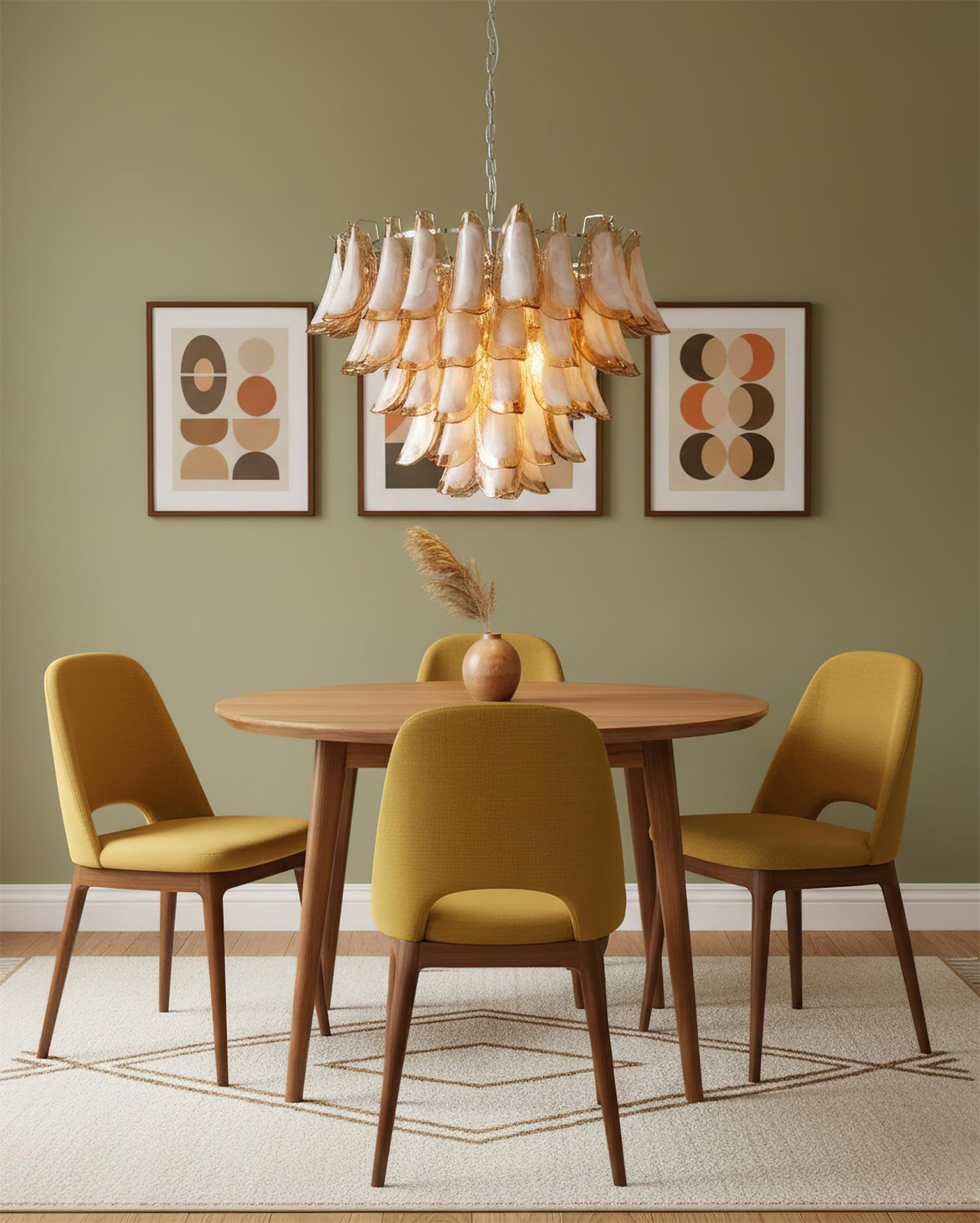 Giselle Petal Chandelier, Layered Glass Bloom Design with Metal Frame