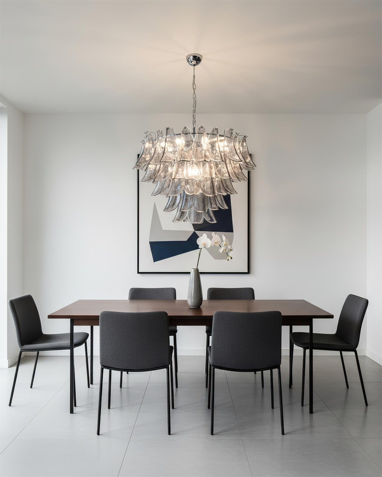 Giselle Petal Chandelier, Layered Glass Bloom Design with Metal Frame
