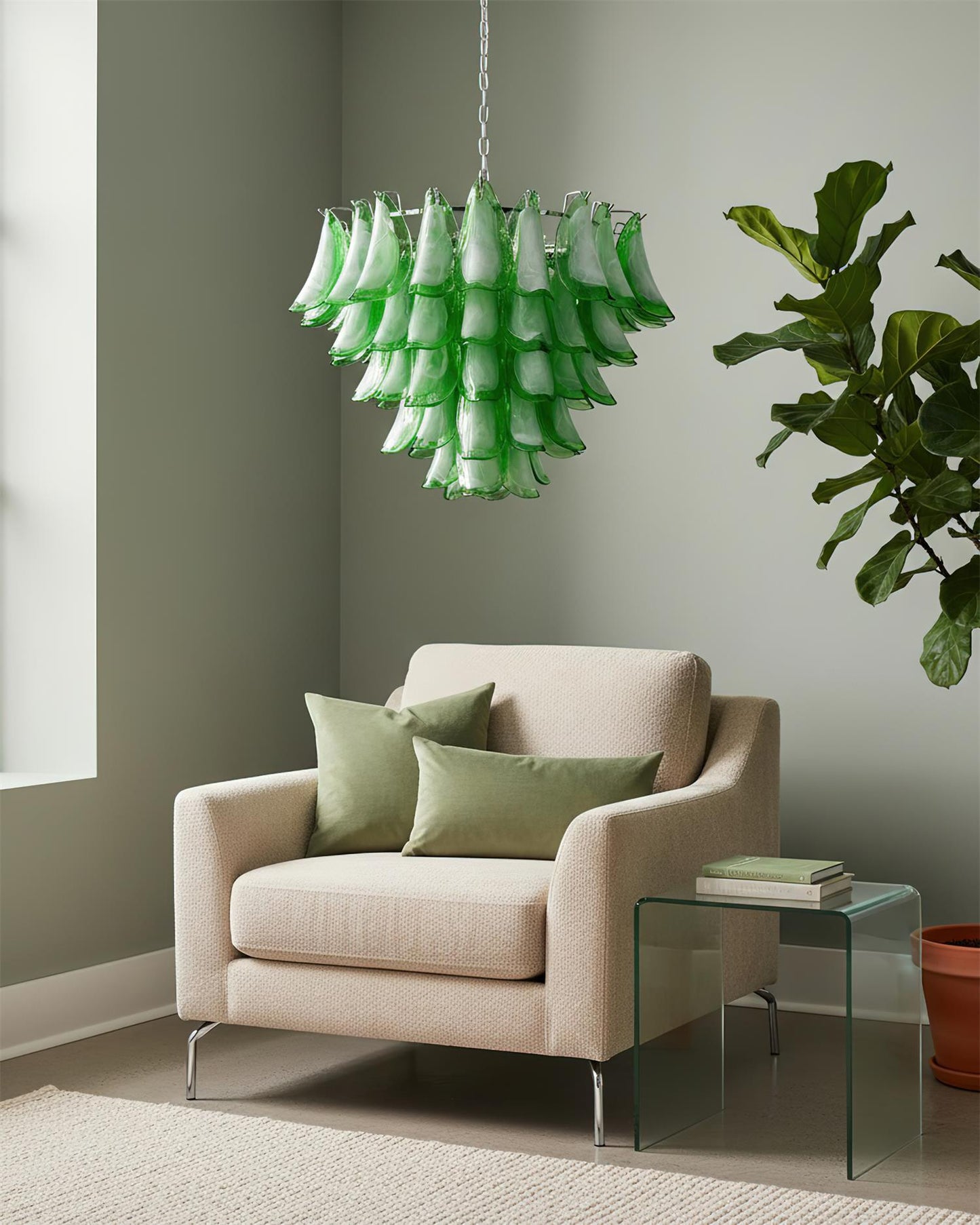 Giselle Petal Chandelier, Layered Glass Bloom Design with Metal Frame