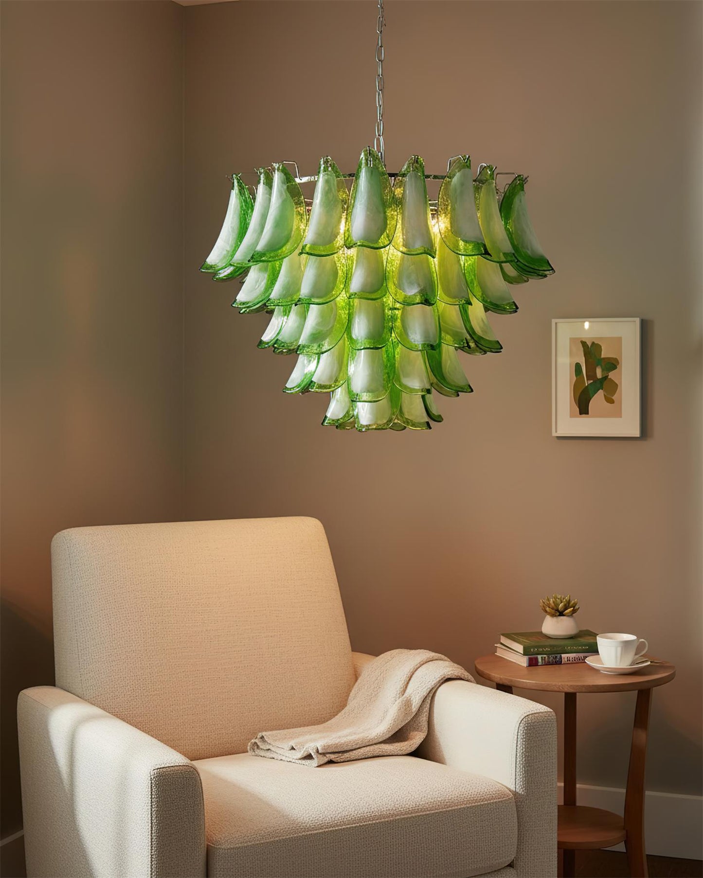 Giselle Petal Chandelier, Layered Glass Bloom Design with Metal Frame