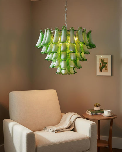 Giselle Petal Chandelier, Layered Glass Bloom Design with Metal Frame
