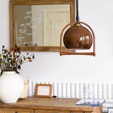 Sophie Espresso Cove Glass Pendant Light Walnut Brass Fixture