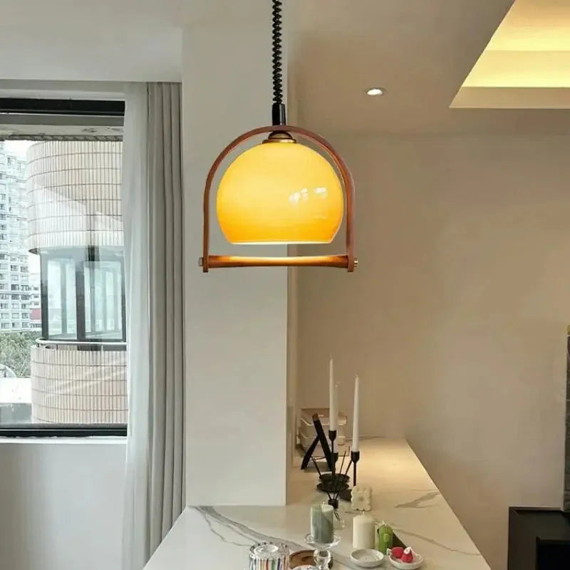 Sophie Espresso Cove Glass Pendant Light Walnut Brass Fixture