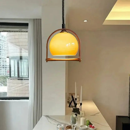 Sophie Espresso Cove Glass Pendant Light Walnut Brass Fixture