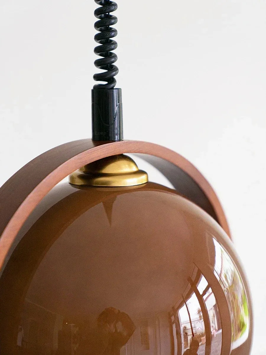 Sophie Espresso Cove Glass Pendant Light Walnut Brass Fixture