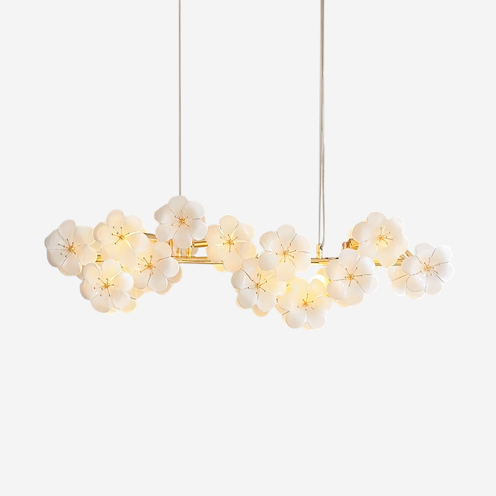 Léonie Flowers Chandelier, Delicate Glass Blooms with Golden Stems