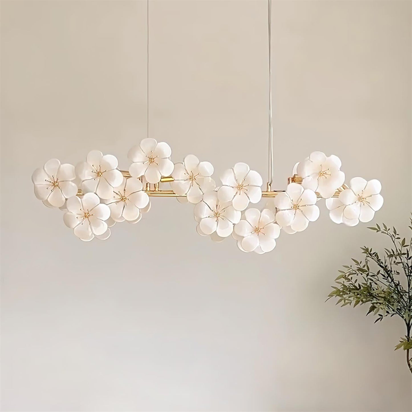 Léonie Flowers Chandelier, Delicate Glass Blooms with Golden Stems
